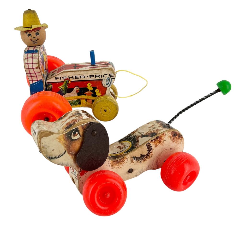 60s Fisher Price Little Snoopy and Tractor toys 1960s vintage